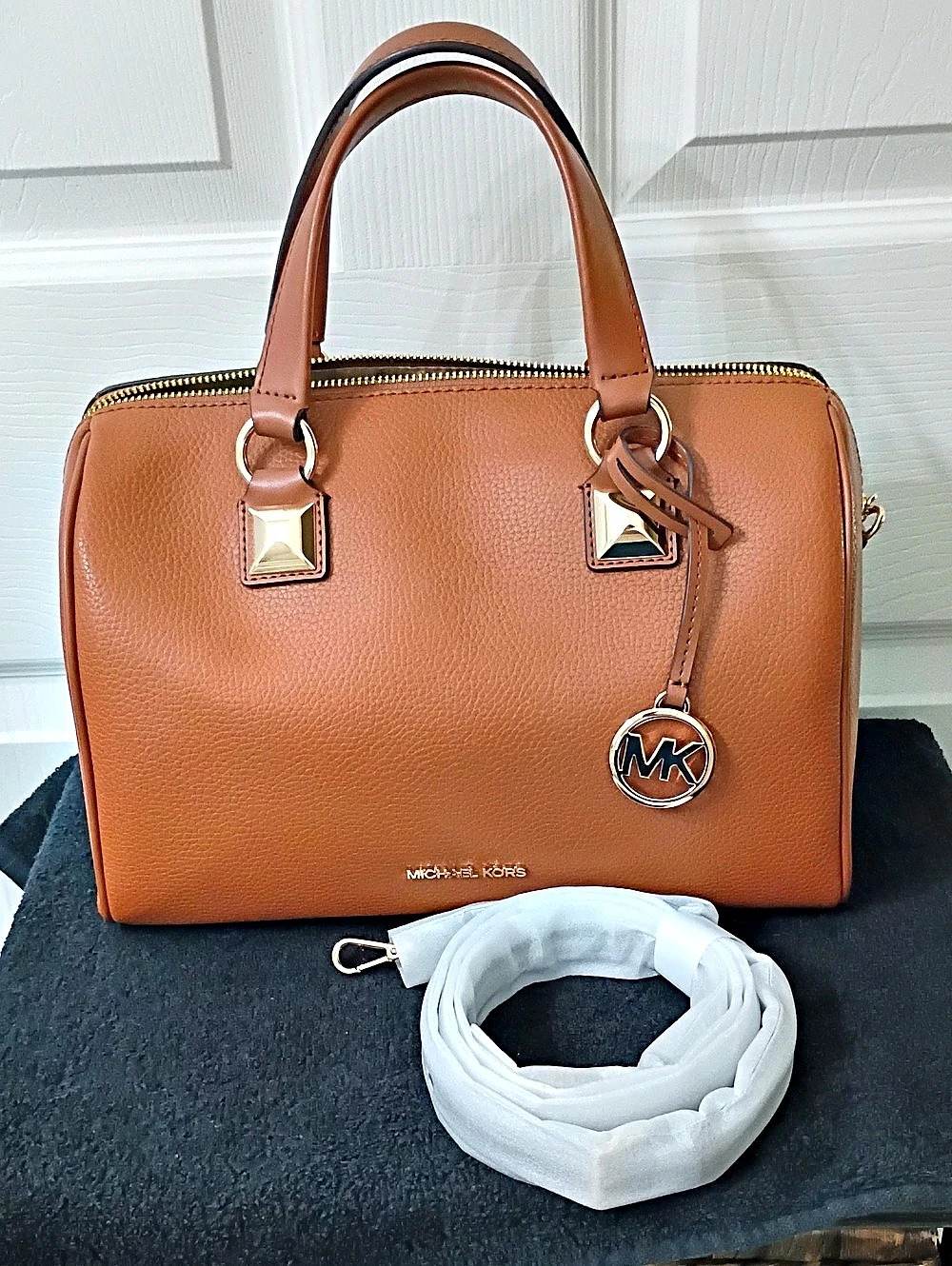 Michael Kors Grayson Medium Pebbled Leather Satchel Brown